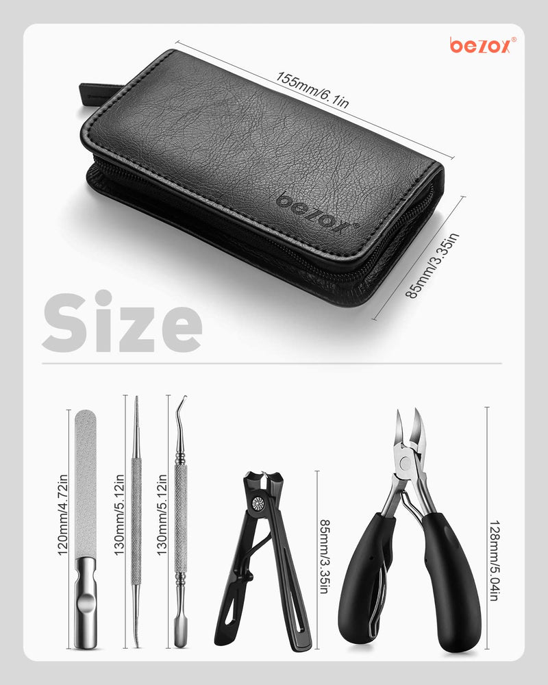 [Australia] - BEZOX Nail Clippers Set for Fingernails and Toenails, 5pcs Manicure Tools, Polished Stainless Steel Nail Scissors Kit for Thick & Ingrown Hard Toenails Black 