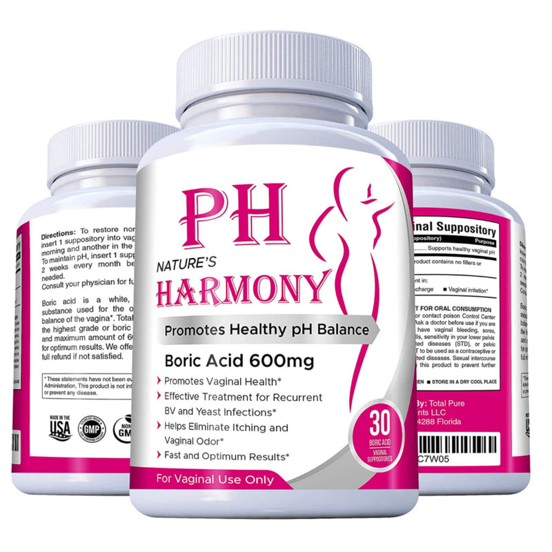 [Australia] - PURE PLANT HOME Boric Acid Suppositories Nature's Harmony 30 Count 600 mg 100% Pure Made in USA 