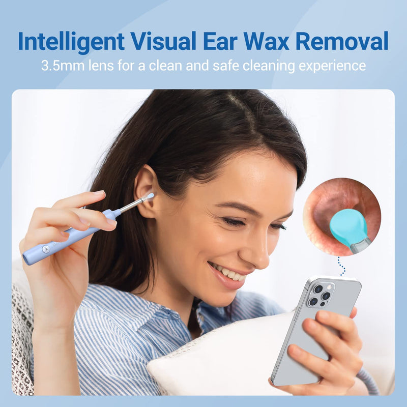 [Australia] - Ear Wax Removal, Ears Cleaner, Earwax Remover Tool with Wireless WiFi Ear Camera and 6 LED Lights, Otoscope only for iOS iPhone, iPad, not Compatible with Android (Light Blue) 