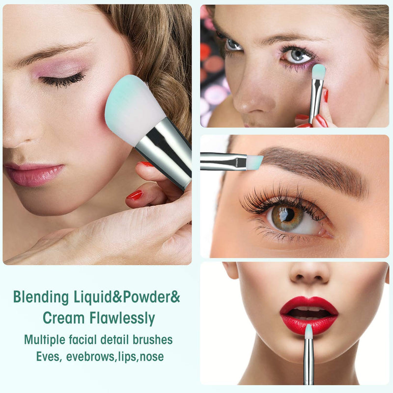 [Australia] - Oneleaf Standing Makeup Brushes Premium Synthetic Foundation Powder Concealers Eye Shadows Makeup 12 Pcs Brush Set, Green 
