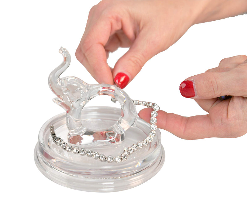 [Australia] - ARAD Elephant Acrylic Ring Holder Dish, Cute Bedroom Jewelry Tray, Fun Trinket Platter 