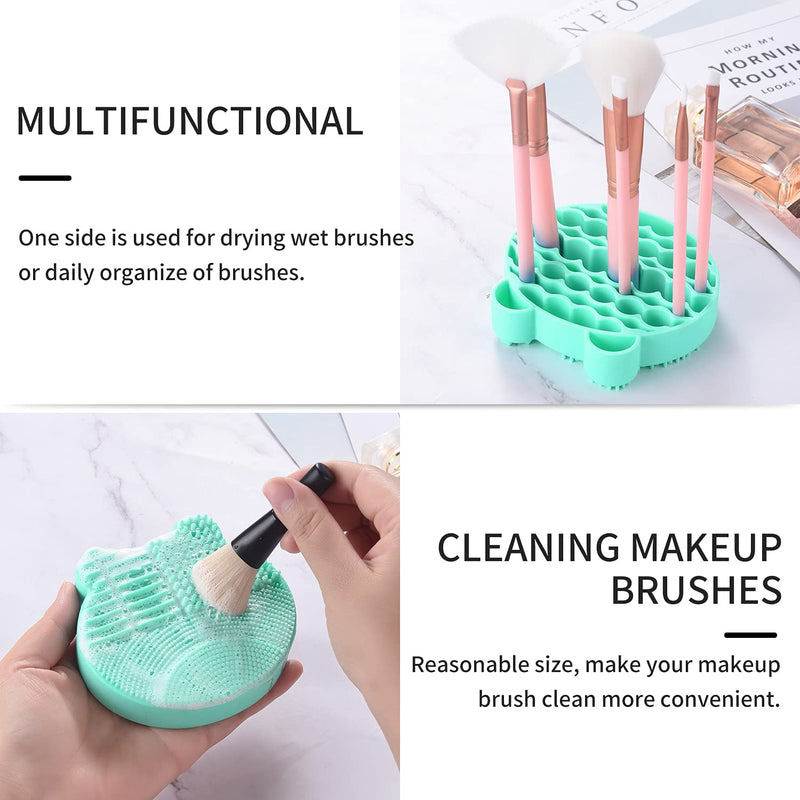 [Australia] - Silicon Makeup Brush Cleaning Mat with Brush Drying Holder Brush Cleaner Mat Portable Bear Shaped Cosmetic Brush Cleaner Pad+Makeup Brush Dry Cleaned Quick Color Removal Sponge Scrubber Tool (Green) Green 