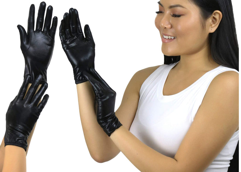 [Australia] - ToBeInStyle Women's Wet Look Gloves One Size Regular Black 