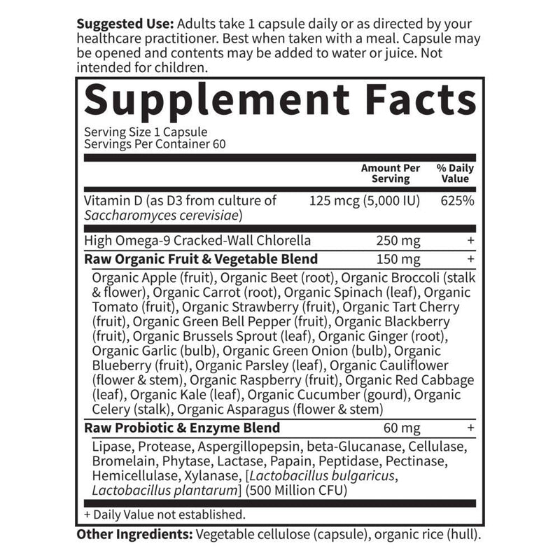 [Australia] - Garden of Life Vitamin D, Vitamin Code Raw D3, Vitamin D 5,000 IU, Raw Whole Food Vitamin D Supplements with Chlorella, Fruit, Veggies & Probiotics for Bone & Immune Health, 60 Vegetarian Capsules 5,000 IU 60ct (Pack of 1) 