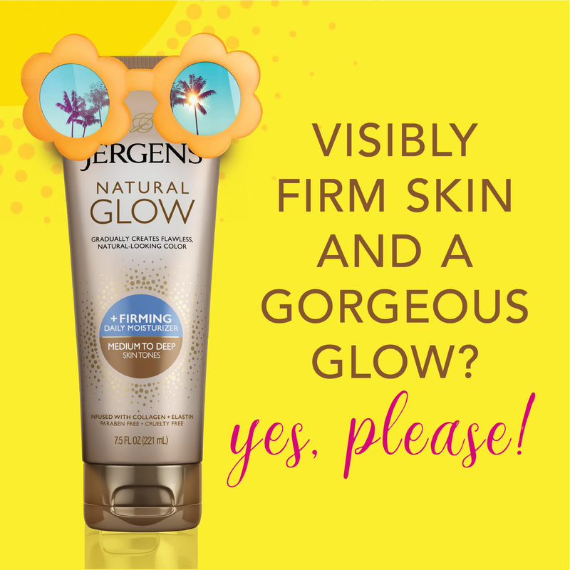 [Australia] - Jergens Natural Glow +FIRMING Body Lotion, Medium to Deep Skin Tone, 7.5 Fl Oz Sunless Tanning Daily Moisturizer, featuring Collagen and Elastin, Helps to Visibly Reduce Cellulite +Firming Daily Moisturizer, Medium to Deep, 7.5 Ounce 