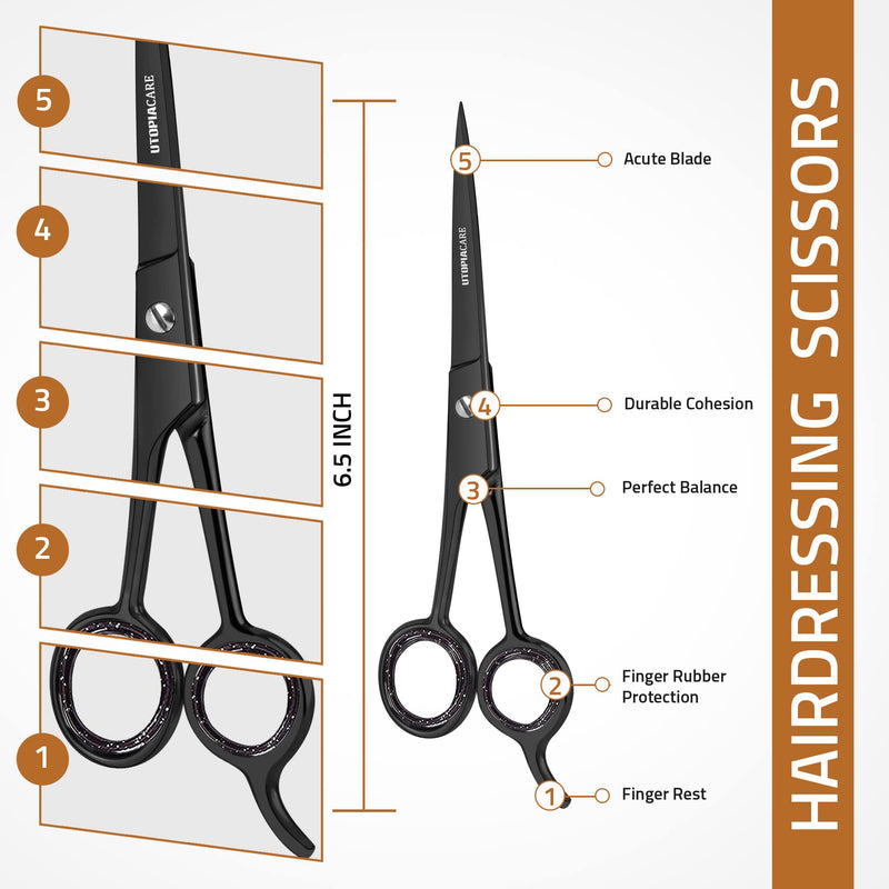 [Australia] - Utopia Care Hairdressing Scissors - 6.5" Sharp Stainless Steel Hair Cutting Scissors and Barber Salon Hair Scissors for Professional Hairdressers, Men, Women, Children and Adults (Black) Black 