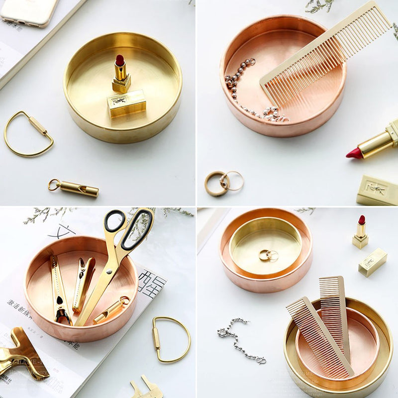 [Australia] - Exttlliy Circular Copper Ring Holder Jewelry Organizer Trays Muti-Functionary Storage Dish with Edge Roll for Key Earring Bracelet (Gold, Small) Gold 