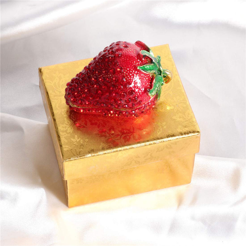 [Australia] - Waltz&F Hand-painted Mini Diamond Strawberry Jewelry Box Hinged Trinket Box Table Centerpiece Decor Figurine Collectible Ring Box 