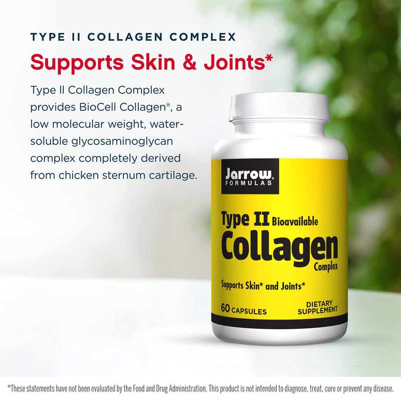 [Australia] - Jarrow Formulas Type II Collagen Complex 500 mg - 60 Capsules - Supports Skin & Joints - Derived from Chicken Sternum Cartilage - 30 Servings 60 Count (Pack of 1) 