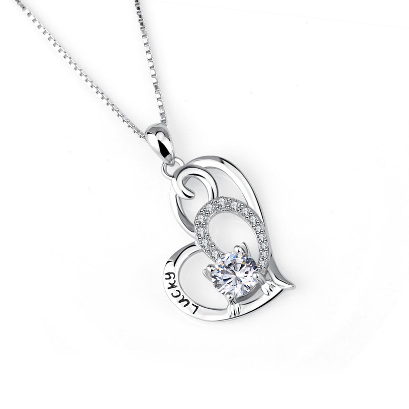 [Australia] - YFN 925 Sterling Silver Lucky Cat Pendant Necklace Jewelry Cat Heart 