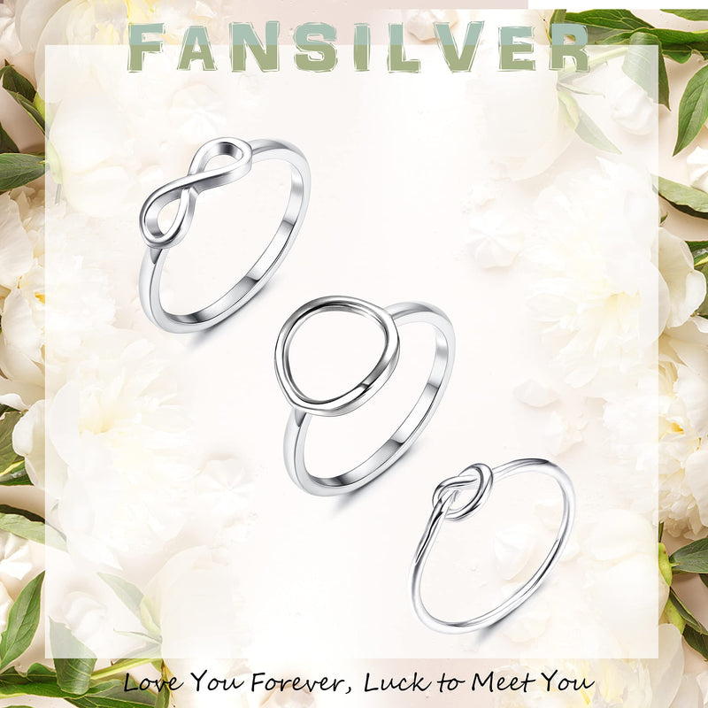 [Australia] - Fansilver 3Pcs Sterling Silver Knot Rings For Women Infinity Knot Round Circle Love Knot Ring Hypoallergenic Stackable Rings Set Minimalist Jewelry Band Friendship Promise Ring Size 5-9 