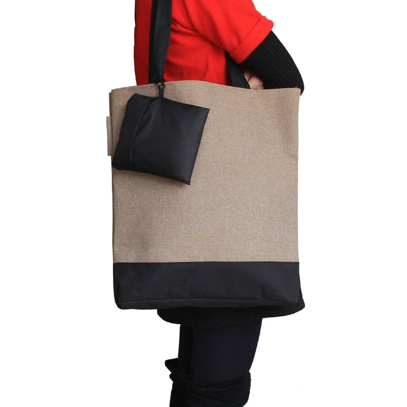 [Australia] - Luxja 3pcs Reusable Shopping Bag, Fold Up Shopper with Attached Pouch, Washable, Durable and Lightweight Black 