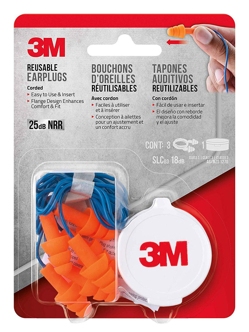 [Australia] - 3M 90716-80025T Corded Reusable Earplug, 3-Pair with Case (6) 