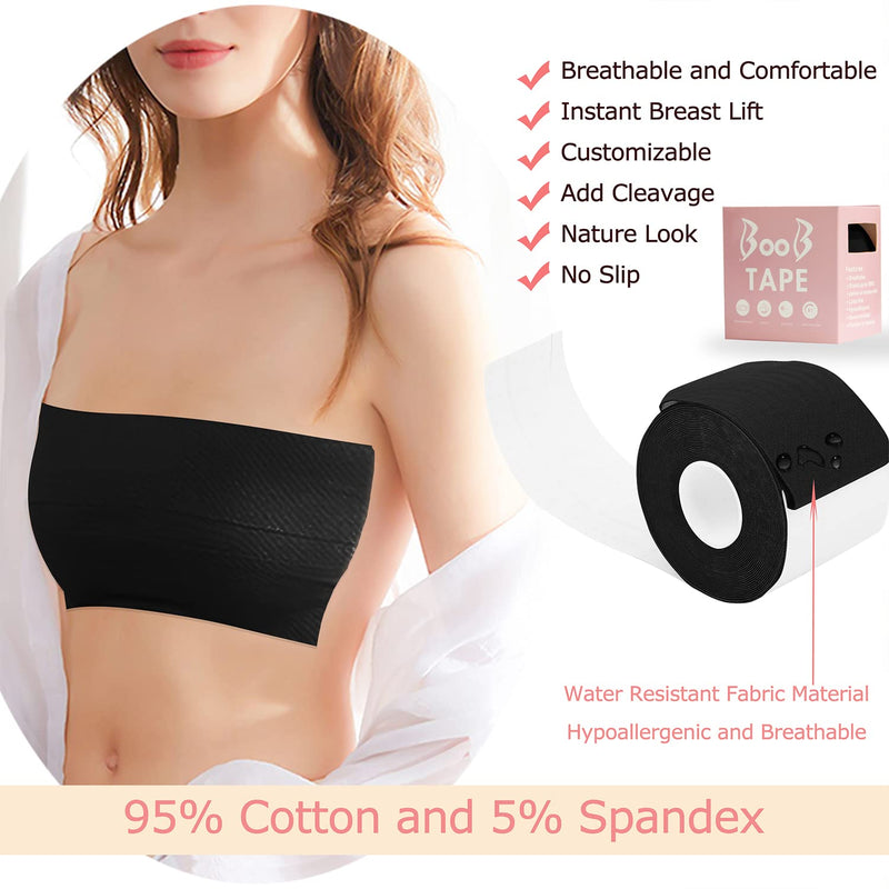 [Australia] - BEWTEIM Boob Tape for Breast Lift Boobytape, 1 Box Breast Tape Lifting with 2 PCS Nipple Cover Set, Breathable Nipple Tape 2 inch Adhesive Lift and Push Up Tape Black 1 Tape Black Color 2" x 16.5 ft 