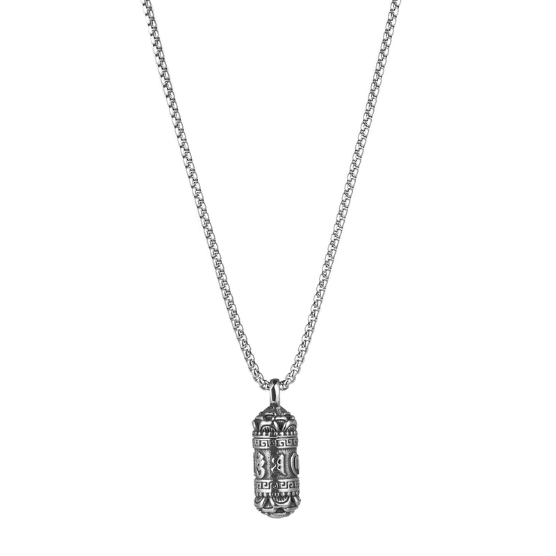[Australia] - HZMAN Tibetan Buddhism Meditation Stainless Steel Pendant Commemorative Cremation Ashes Pill Cylinder Container Necklace 22+2 Inch Chain 