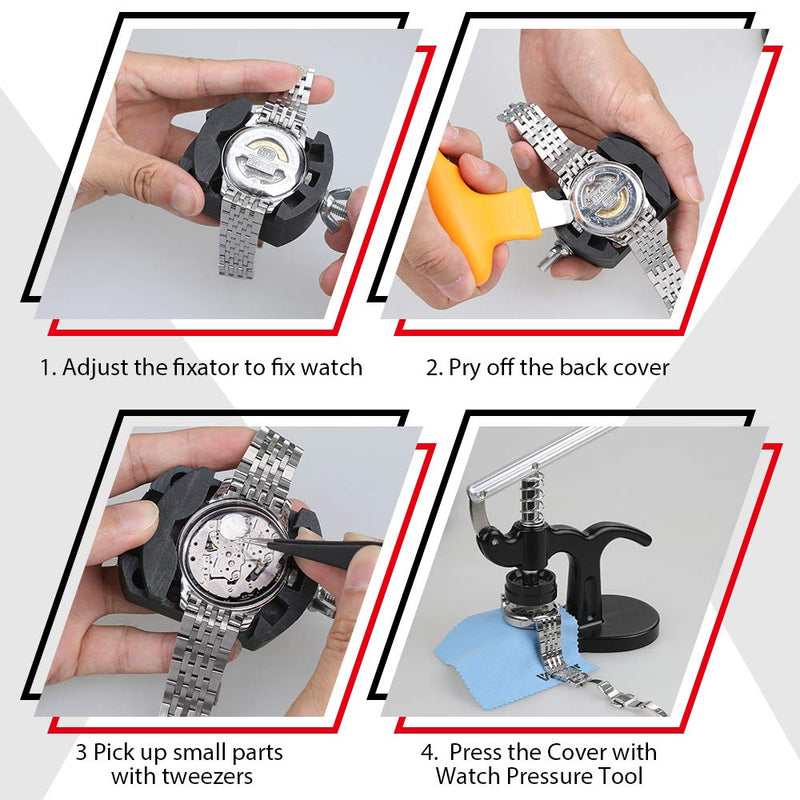 [Australia] - Vastar 18 Pcs Watch Press - Watch Repair Kit, Watch Back Case Closer Watch Battery Replacement Tool Kit with 12 Dies, Tweezers 