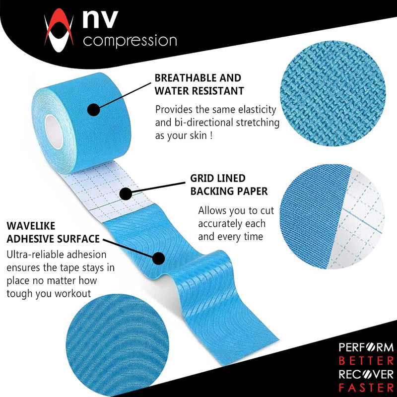 [Australia] - NV Compression Kinesiology Tape | 5m Roll of Elastic Muscle Support Tape for Exercise, Sports & Injury Recovery (Light Blue) Light Blue 