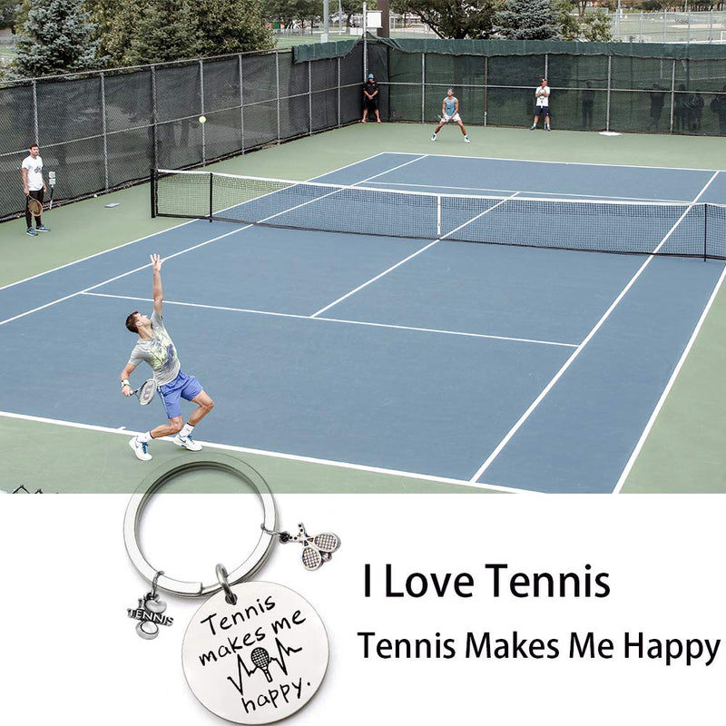 [Australia] - FUSTYLE Tennis Makes Me Happy Keychain Tennis Jewelry Gifts Tennis Lovers Gifts for Tennis Players, Coaches & Tennis Teams silver 