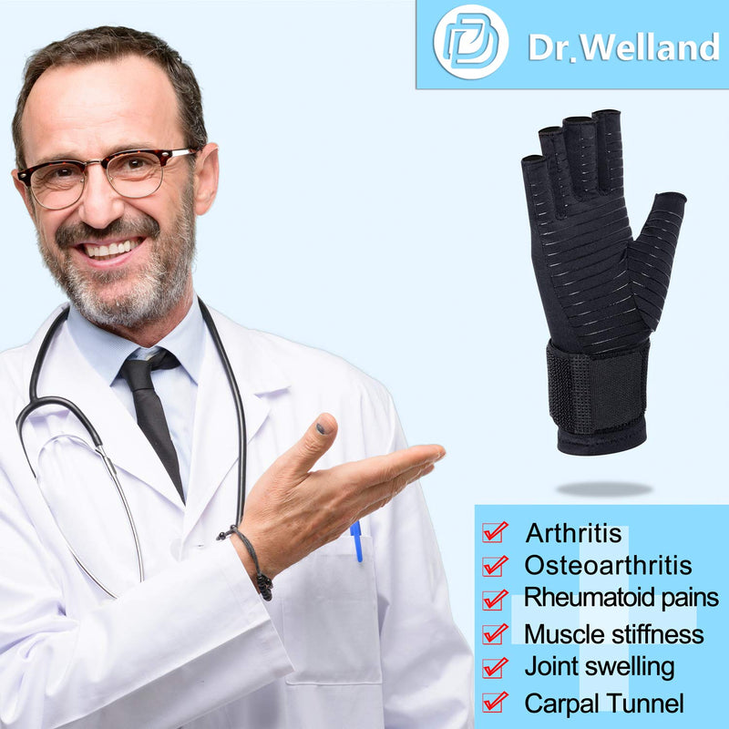 [Australia] - Dr.Welland Medical Arthritis Gloves with Strap, Best Open Finger Glove Hand Wrist Support for Rheumatoid Arthritis, Carpal Tunnel, RSI, Tendonitis, Daily Healing, Hand Pain Relief – Men/Women Small/Medium (2 Count) 