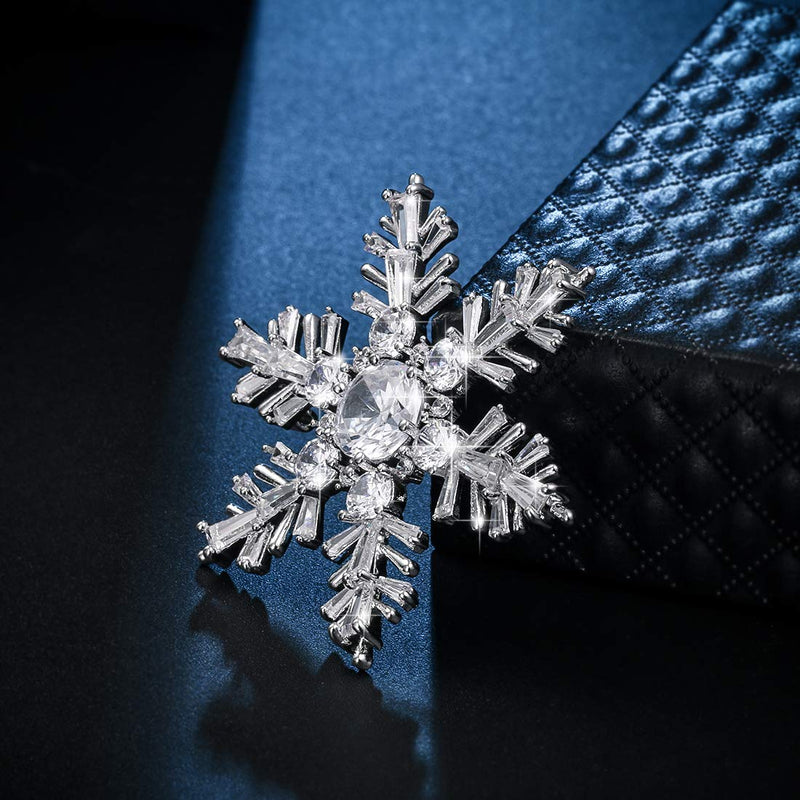 [Australia] - WeimanJewelry White Gold Plated Cubic Zirconia CZ Winter Art Deco Snowflake Flower Clear Brooch Pin for Women Lady Style 1 