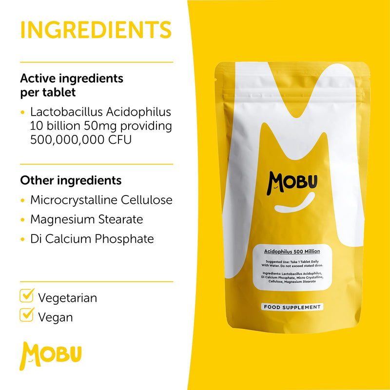 [Australia] - MOBU - Acidophilus Lactobacillus 50mg Probiotic - 500 Million CFU - Supports Healthy Gut Microbiome and Digestion System - Reduce Bloating - UK Made - GMP Approved - 120 Tablets 