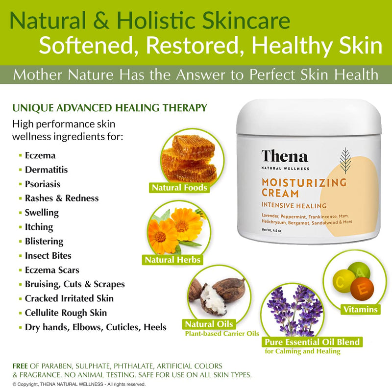 [Australia] - THENA Intensive Healing Cream for Eczema Treatment Scalp Psoriasis Dry Itchy Skin Rosacea Rashes Seborrheic Dermatitis Scalp Natural & Organic Ointment Lotion (4.5 Ounce) 4.5 Ounce (Pack of 1) 