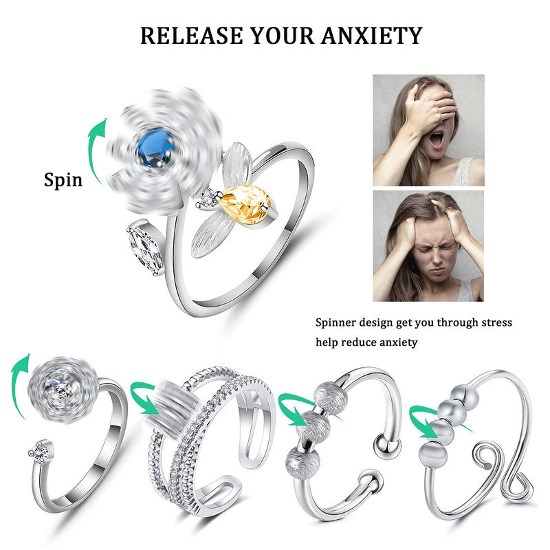 [Australia] - RIOSO 5Pcs Fidget Anxiety Rings for Women Spinner Fidget Calming Worry Meditation Adjustable Ring Anxiety Stress Relief Ring Set 