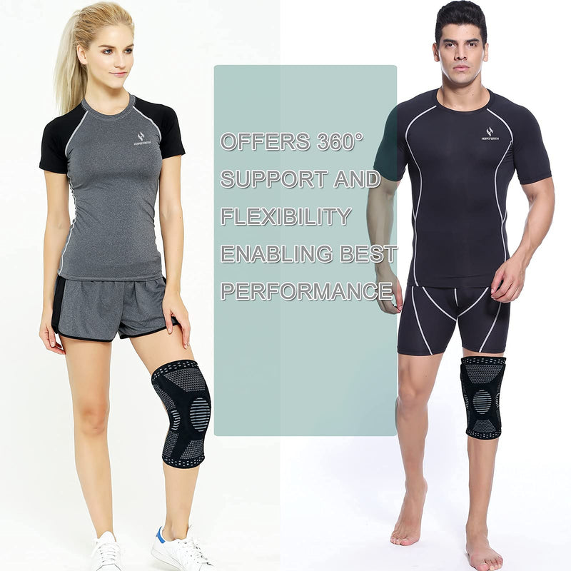[Australia] - HOPEFORTH Knee Compression Sleeve Brace Support for Knee Pain Men Women with Patella Gel Pads & Side Stabilizers Black Large 