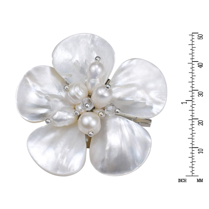 [Australia] - AeraVida White MOP-Cultured FW Pearl-Fashion Crystals Floral Stainless Steel Pin-Brooch 