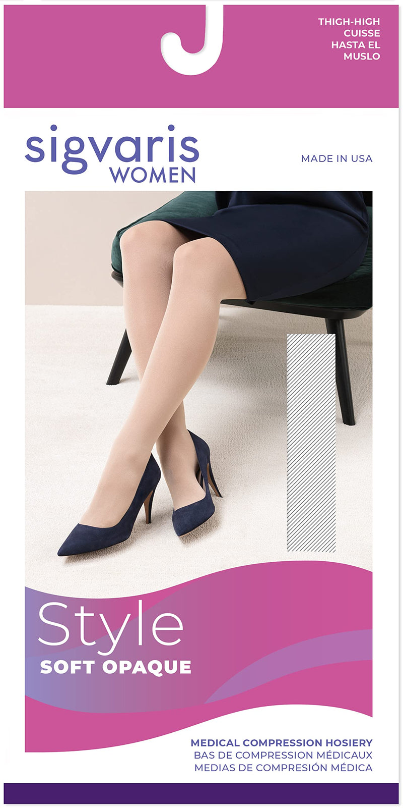 [Australia] - SIGVARIS Women’s Style Soft Opaque 840 Closed Toe Thigh-Highs w/Grip Top 15-20mmHg Nude Large Long 