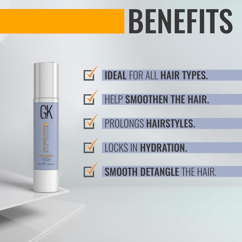 [Australia] - GK HAIR Global Keratin Leave in Cashmere Hair Smoothing and Styling Cream (1.69 Fl Oz/50ml) Argan Oil for Anti-Frizz Sleek Shine and Hydrates Dry Damaged and Unmanageable Hair Repair 50 ml (Pack of 1) 