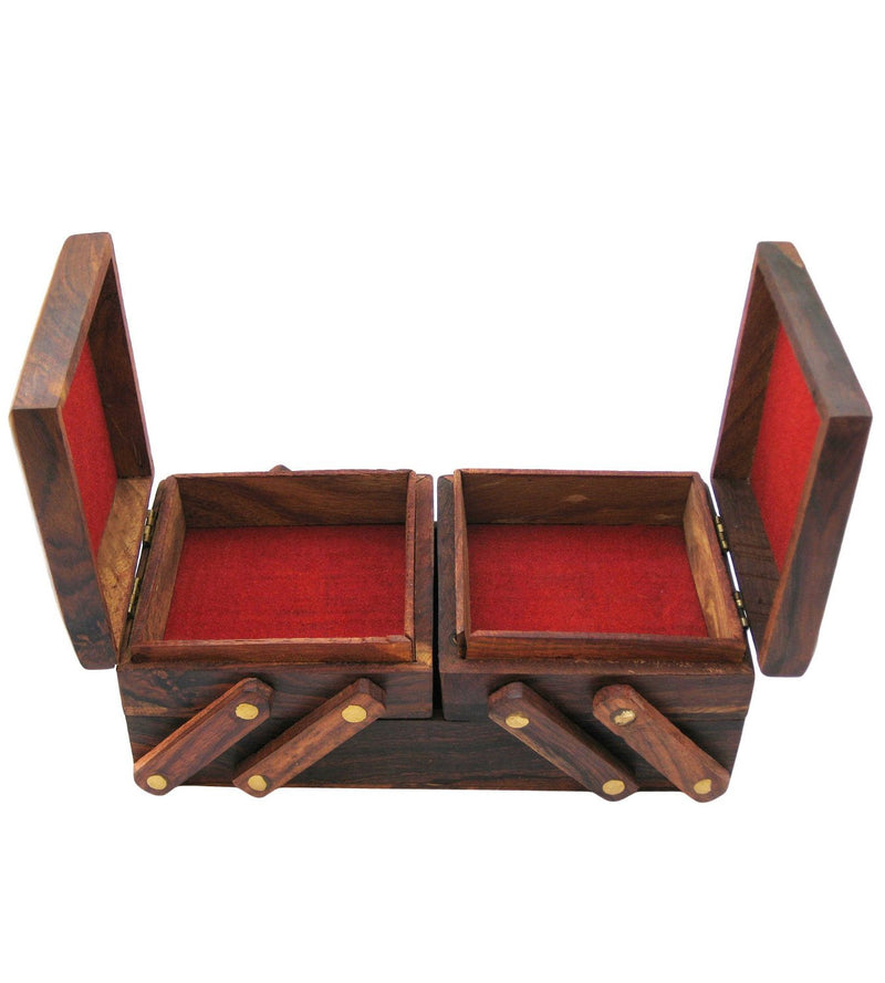 [Australia] - Valentine Day Special Gift, Wooden 2 Folding Jewelry Box Brass Inlay Unique Flower Design, Earring Jewelry Box, Wooden Vintage Box, Brown Color Size 8 X 4 Inch 