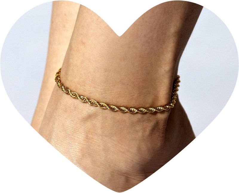 [Australia] - Lifetime Jewelry 5mm Rope Chain Anklet for Women & Men 24k Gold Plated Bracelet 10.0 Inches 