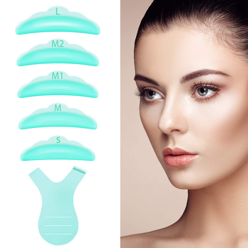 [Australia] - 10 Pieces Silicone Eyelash Perming Curler Perm Pad Reusable Eyelash Perm Silicone Pads 5 Sizes Eyelash Lift Rods with 2 Pieces Lash Y Brushes Makeup Beauty Tool for Different Length Eyelashes, Green 