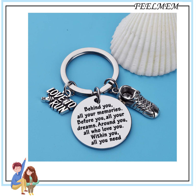 [Australia] - FEELMEM Marathon Runner Gifts Running Keychain Behind You All Memories Before You All Your Dream Keychain Cross Country Track Marathon Jewelry Runner Running Gift Marathon Runner Keychain 