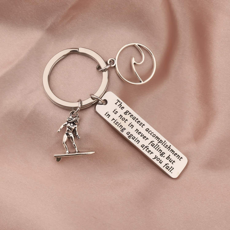 [Australia] - FUSTMW Surfer Gifts Surfing Keychain Inspirational Surfing Lover Gift Ocean Waves Charm Sport Pendant Surfer Girl Gift for Best Friends silver 