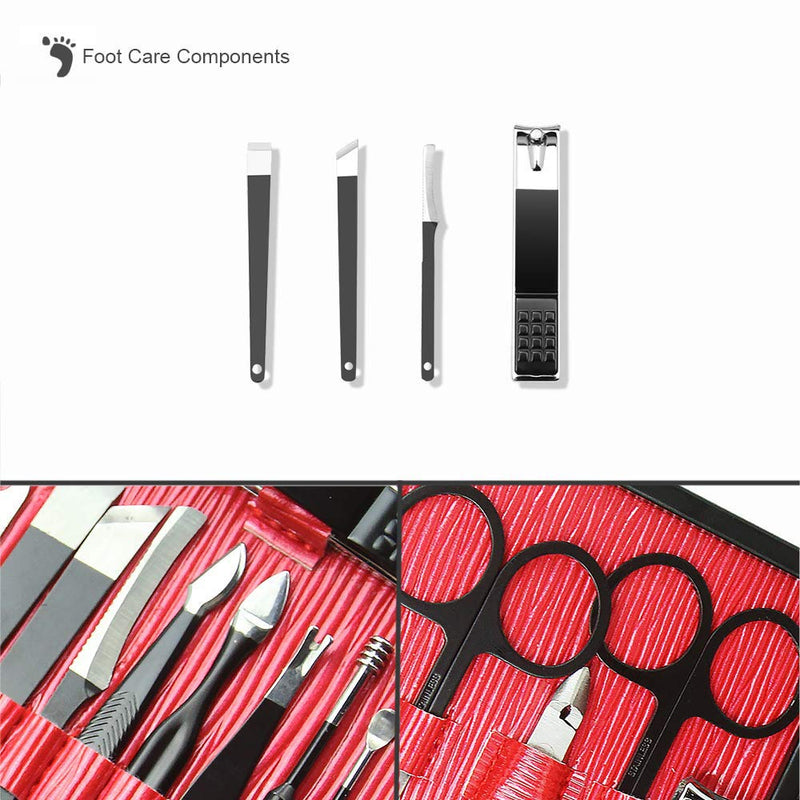 [Australia] - ZIZZON Manicure Set 18 in 1 Professional Pedicure Set Nail scissors Grooming Kit with Leather Travel Case Black 