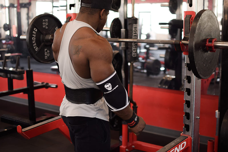 [Australia] - Elbow Sleeves (1 Pair) W/ Wrist Wraps - Elbow Brace For Support & Compression for Powerlifting, Weightlifting, Bench & Tendonitis - 5mm Neoprene - For Men & Women Black/White X-Large 