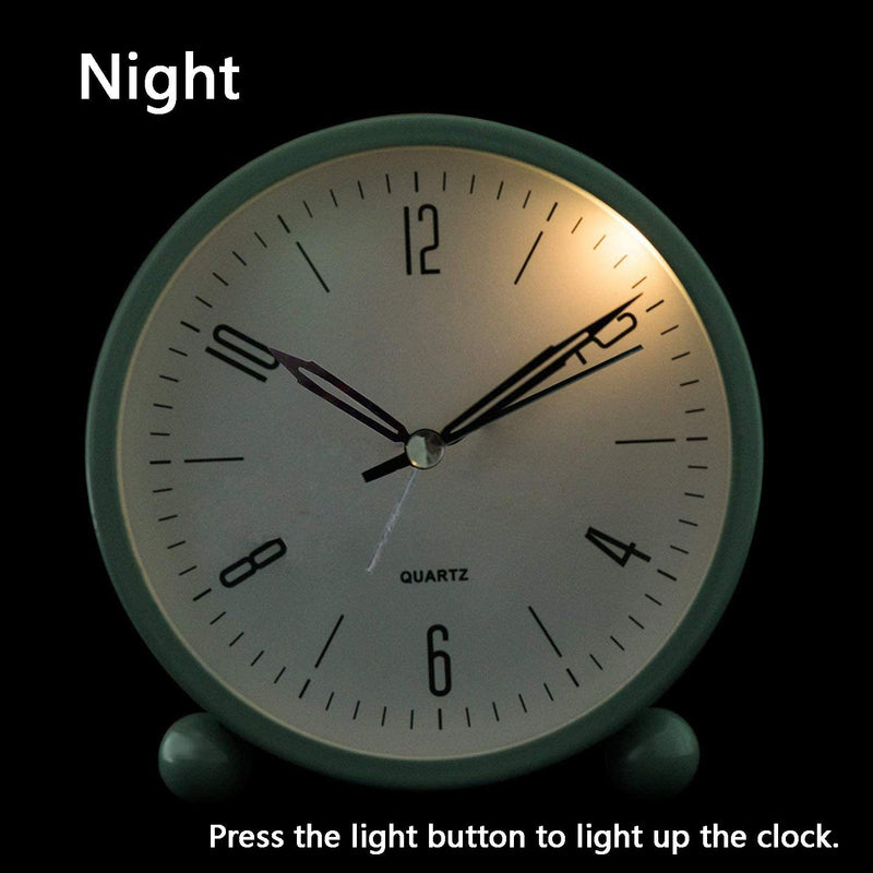 [Australia] - Analog Alarm Clock, 4 inch Super Silent Non Ticking Small Clock with Night Light, Battery Operated, Simply Design, for Bedroon, Bedside, Desk, (Green) Green 