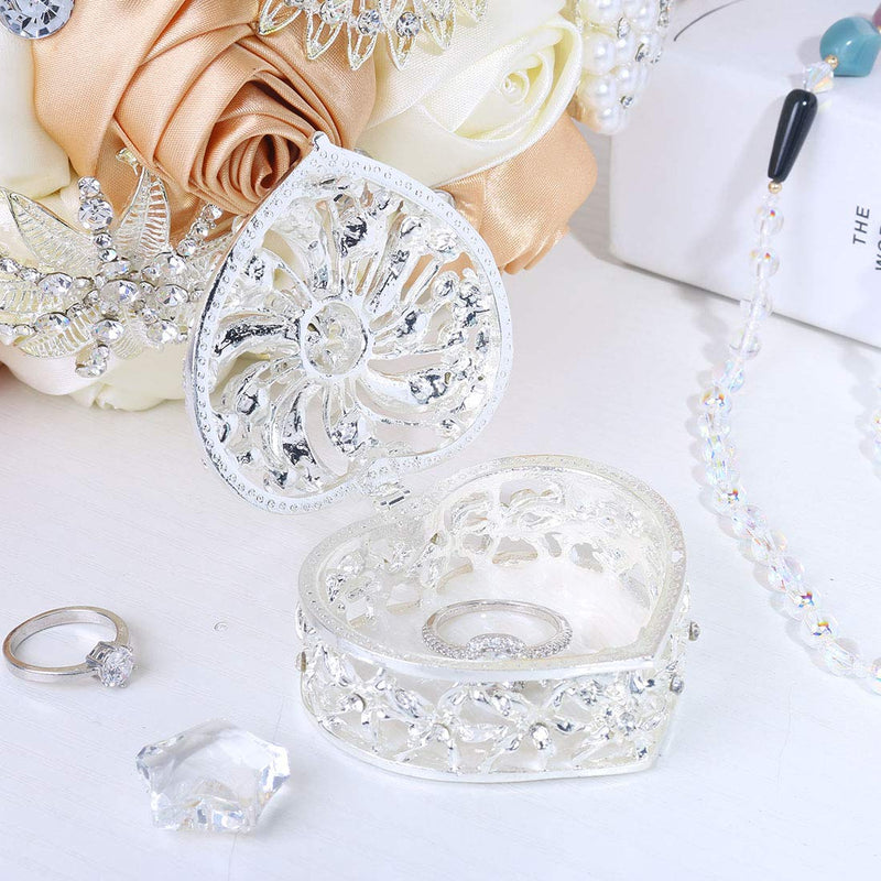 [Australia] - Classic Vintage Antique Heart Shape Jewelry Box Ring Small Trinket Storage Organizer Chest Christmas Gift, Silver 