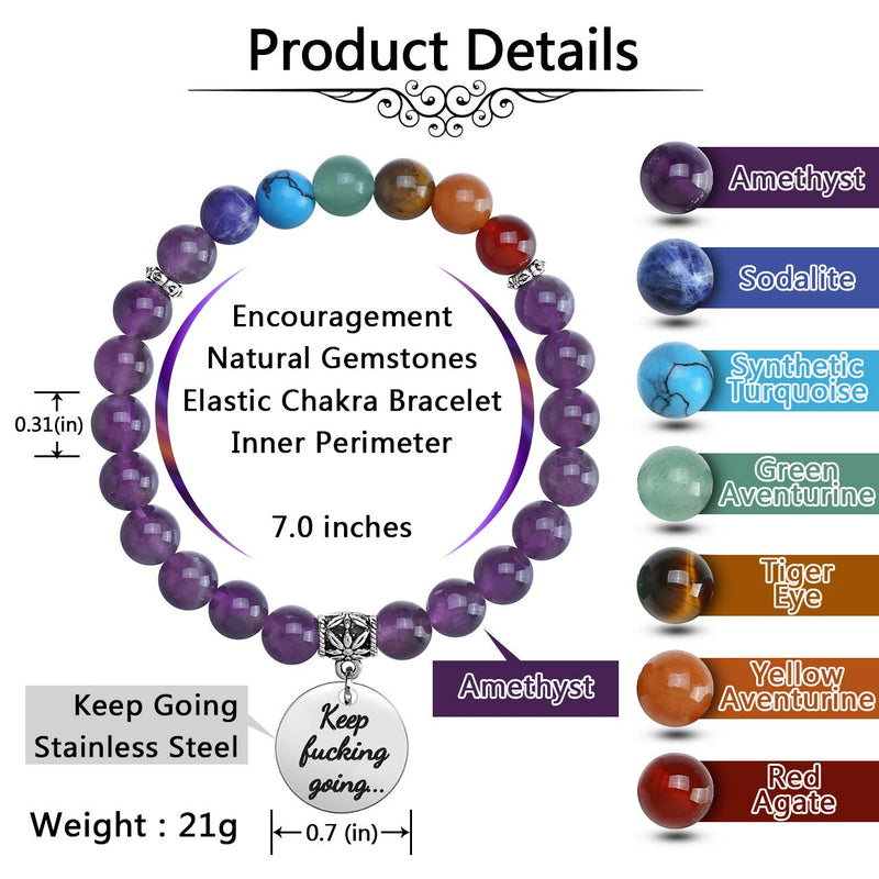 [Australia] - Top Plaza 7 Chakra Stone Bead Bracelets Yoga Reiki Healing Crystals Gemstone Beaded Bracelet Friendship Inspirational Message Charm Bracelet for Women Men Amethyst 