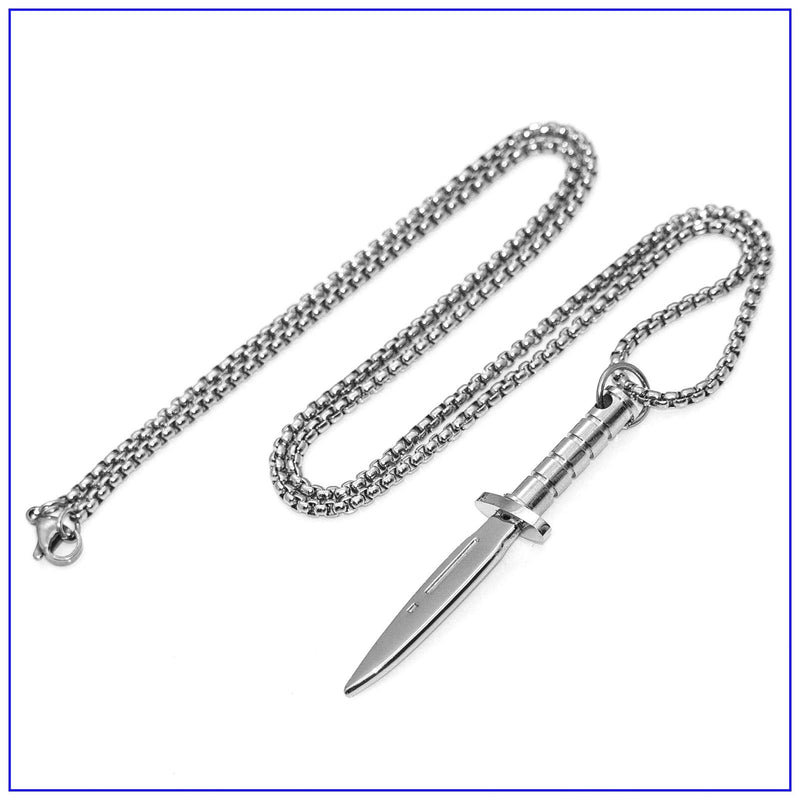 [Australia] - Fusamk Fashion Titanium Steel Dagger Tag Pendant Knife Necklace Steel Knife 