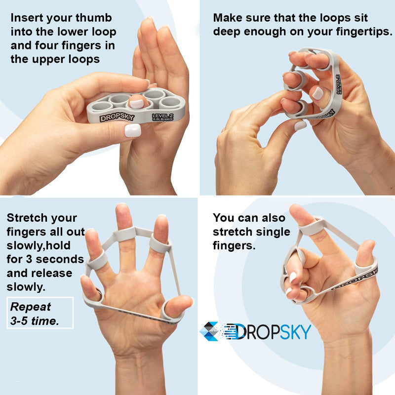 [Australia] - Finger Strengthener Hand Resistance Bands [8pcs], Finger Exerciser Grip Strength Trainer Hand Stretcher, Muscle Exercisers Improve Grips Performance (4 Levels 6.6lb, 8.8lb, 11lb, 13.2lb) 