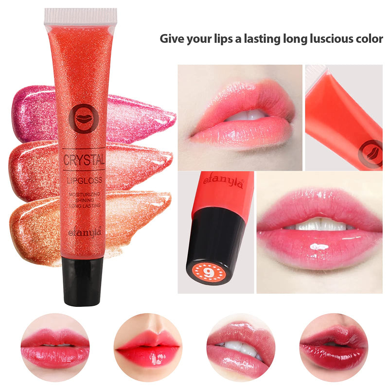 [Australia] - Ofanyia 12 Colors Crystal Lip Gloss Liquid Lipstick Long Lasting Moisturizing Lips Glosses Lipstick Shimmer Glitter Lip Tint Lipgloss 