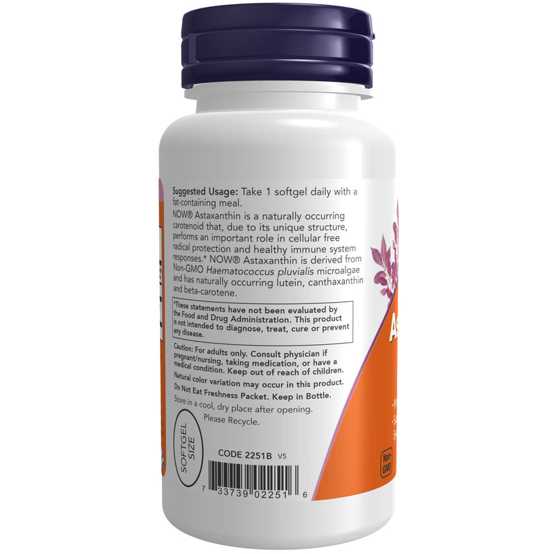 [Australia] - NOW Supplements, Astaxanthin 10mg, Extra Strength,derived from Non-GMO Haematococcus Pluvialis Microalgae and has naturally occurring Lutein, Canthaxanthin and Beta-Carotene, 60 Softgels 