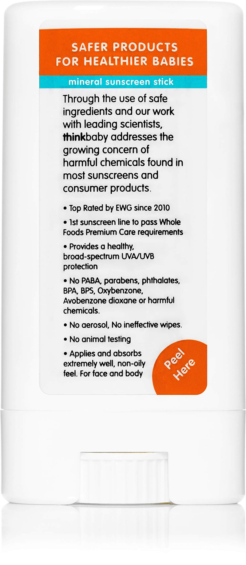 [Australia] - Thinkbaby SPF 30 Sunscreen Stick – Safe, Natural, Water Resistant Sun Cream for Babies, Kids & Adults – Vegan, Mineral UVA/UVB Sun Protection – Reef Friendly Travel Stick, 0.64oz 