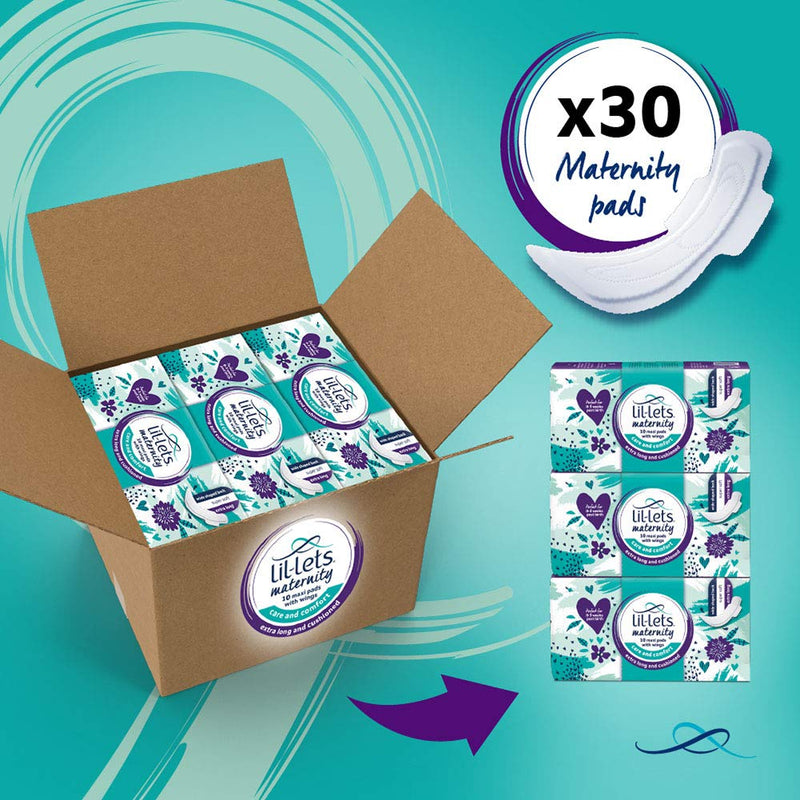 [Australia] - Lil-Lets Maternity Pads, Extra Long Maxi Thick Pads with Wings, 3 Packs of 10 Pads 10 Count (Pack of 3) 