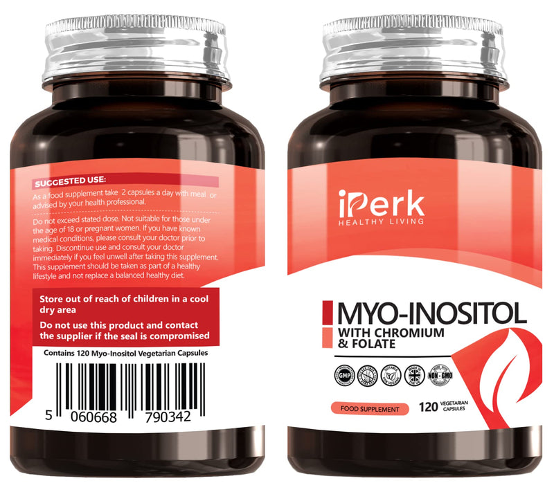 [Australia] - Iperk Myo Inositol Chromium and Folate 1000mg Inositol Per Serving 120 Vegan Capsules Vitamin for Women Manufactured in The UK CERTIFICATED GMP 