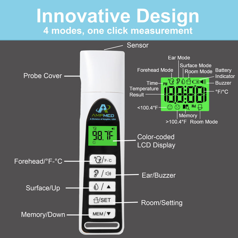 [Australia] - Amplim No Touch Professional Forehead and Ear Thermometer | Non-Contact Medical Grade Digital Baby Thermometer for Kids Adults Infants Toddlers | Touchless Temporal Thermometer FSA HSA Eligible 