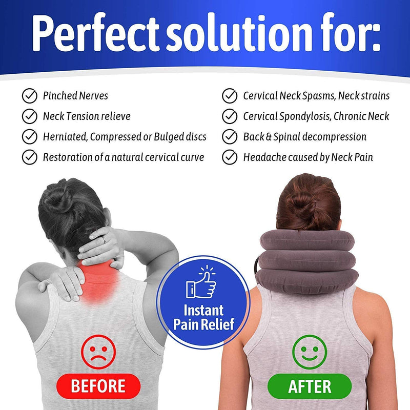 [Australia] - Cervical Neck Traction Device for Instant Neck Pain Relief - Inflatable & Adjustable Neck Stretcher Neck Support Brace, Best Neck Traction Pillow for Home Use Neck Decompression Grey 